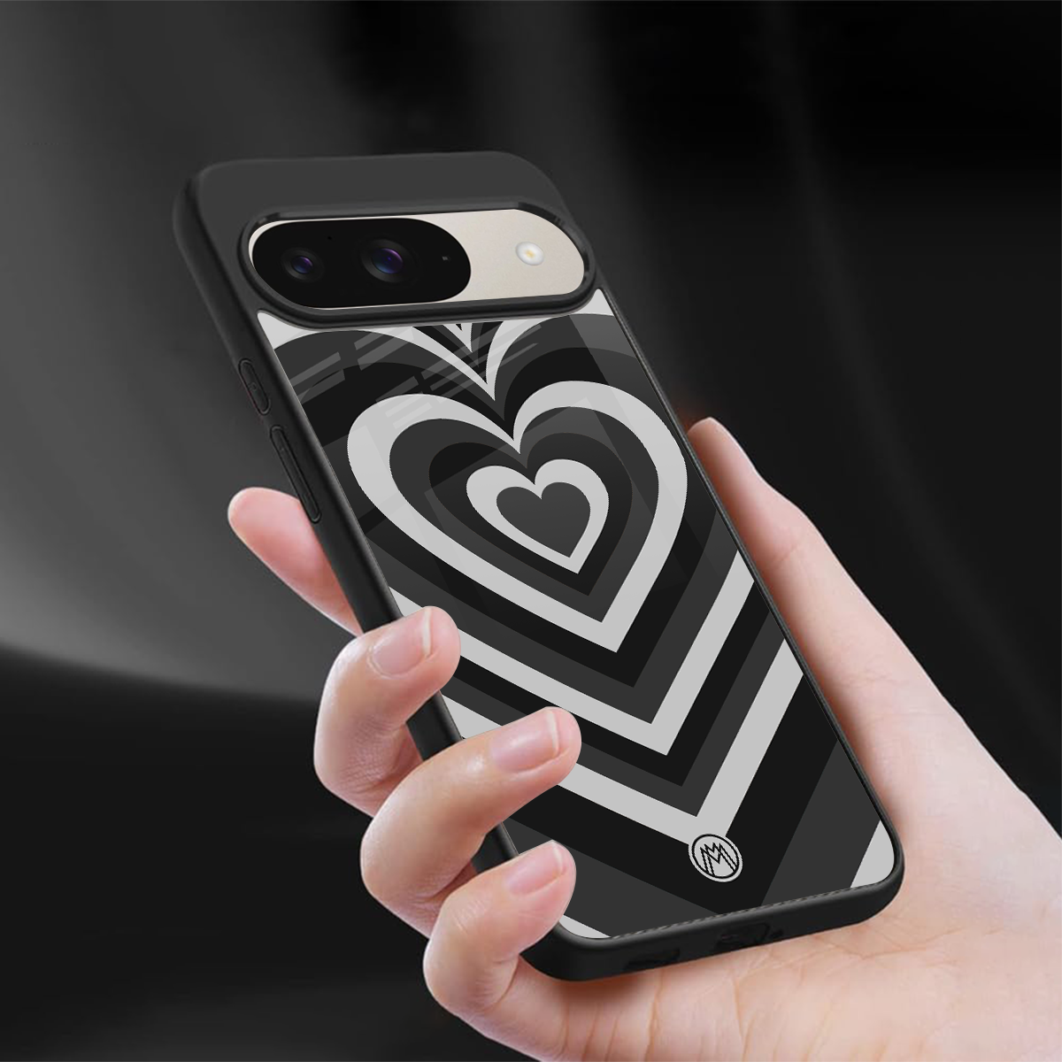 y2k retro black hearts back phone cover | glass case for google pixel 9
