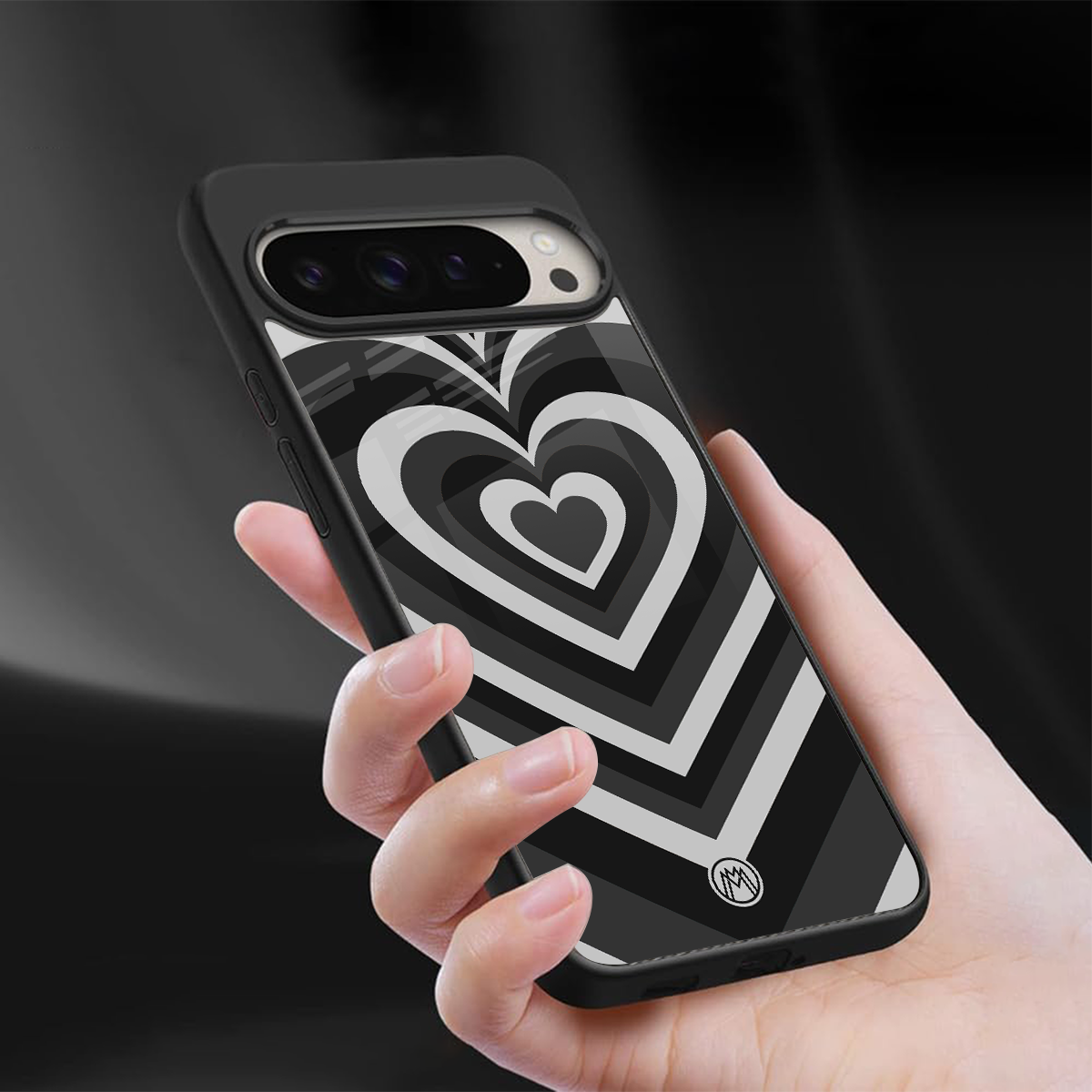 y2k retro black hearts back phone cover | glass case for google pixel 9 pro xl