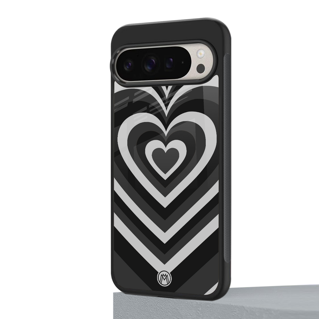 y2k retro black hearts back phone cover | glass case for google pixel 9 pro