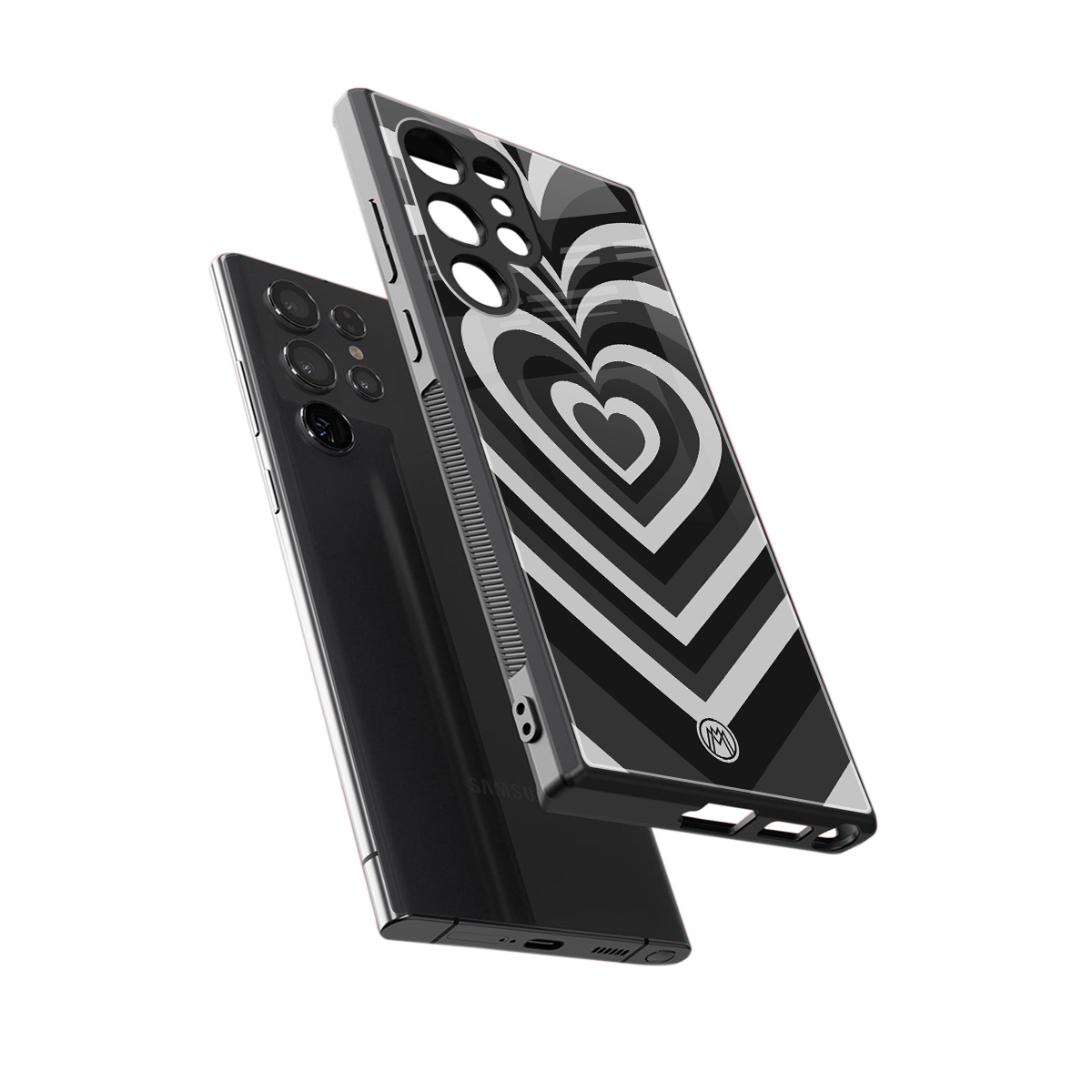 y2k retro black hearts back phone cover | glass case for samsung galaxy s23 ultra