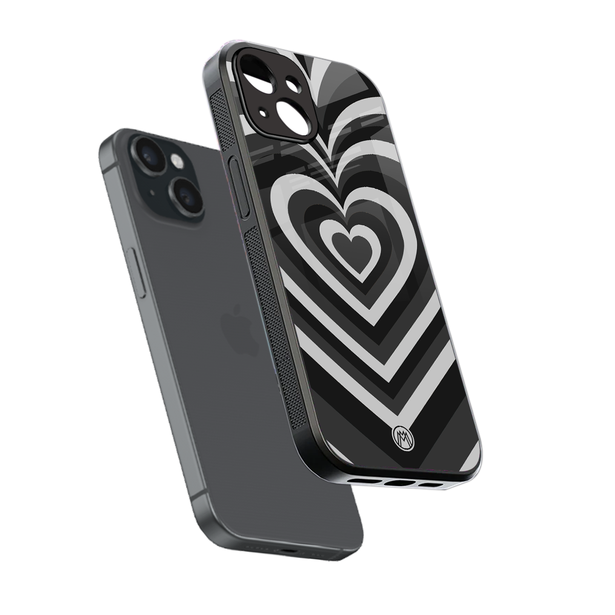 y2k retro black hearts back phone cover | glass case for iphone 15