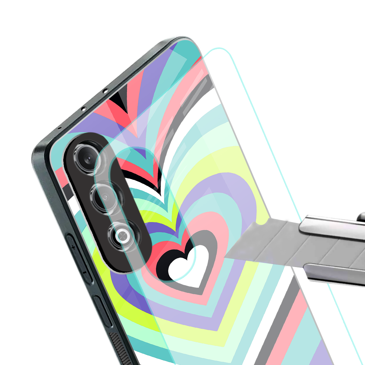 y2k sweet fusion pink hearts back phone cover | glass case for oneplus nord ce 4