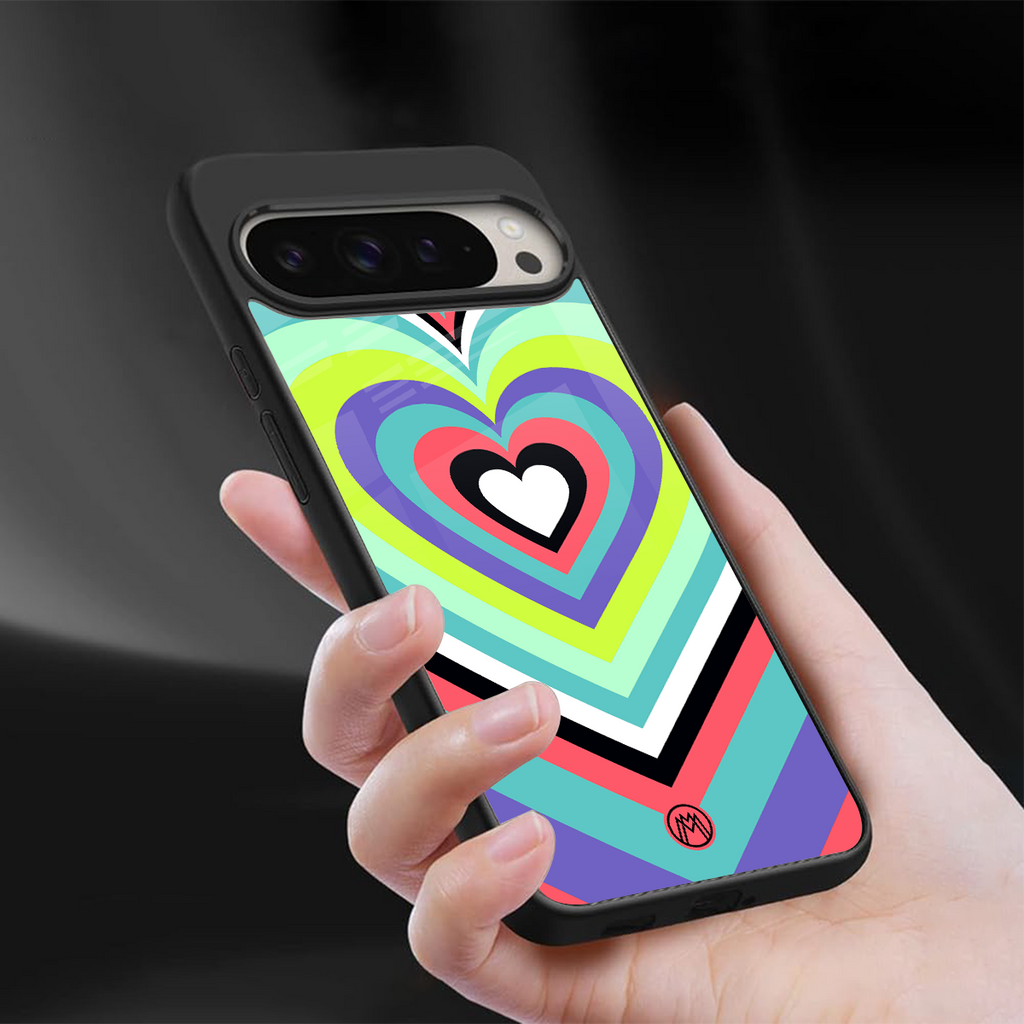 y2k sweet fusion pink hearts back phone cover | glass case for google pixel 9 pro