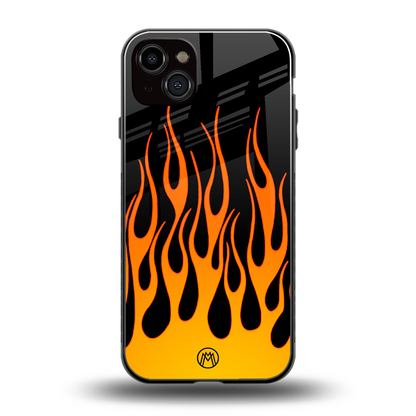 y2k yellow flames back phone cover | glass case for iphone 15 plus