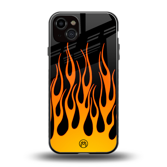 y2k yellow flames back phone cover | glass case for iphone 15 plus