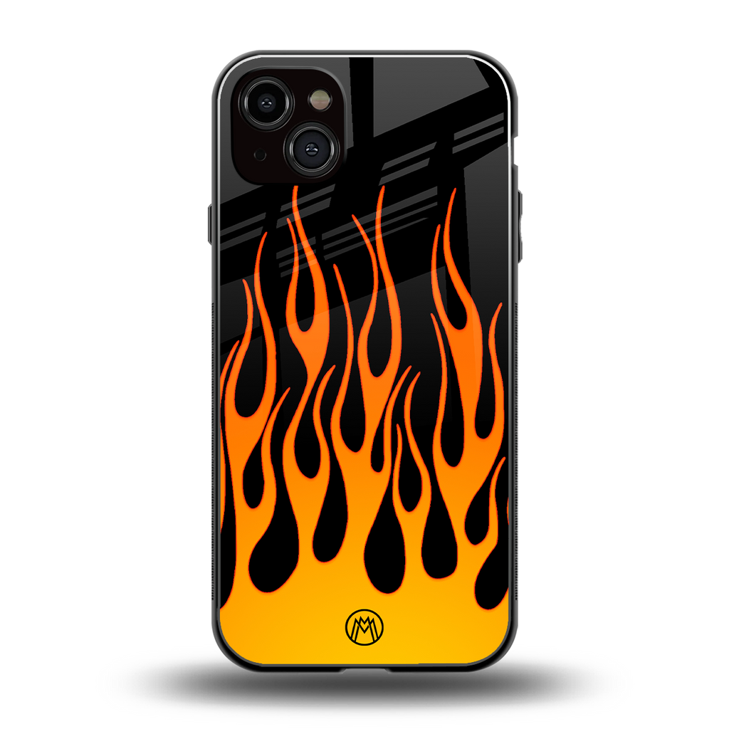 y2k yellow flames back phone cover | glass case for iphone 14 plus