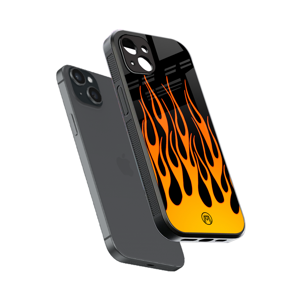 y2k yellow flames back phone cover | glass case for iphone 15 plus