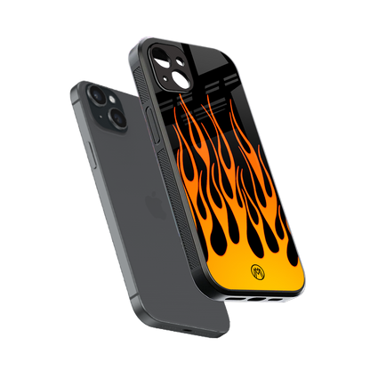 y2k yellow flames back phone cover | glass case for iphone 15 plus
