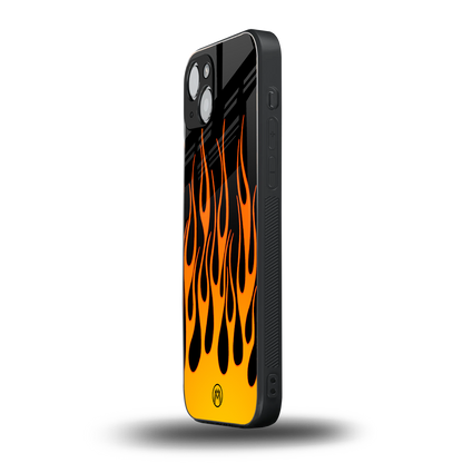 y2k yellow flames back phone cover | glass case for iphone 15 plus