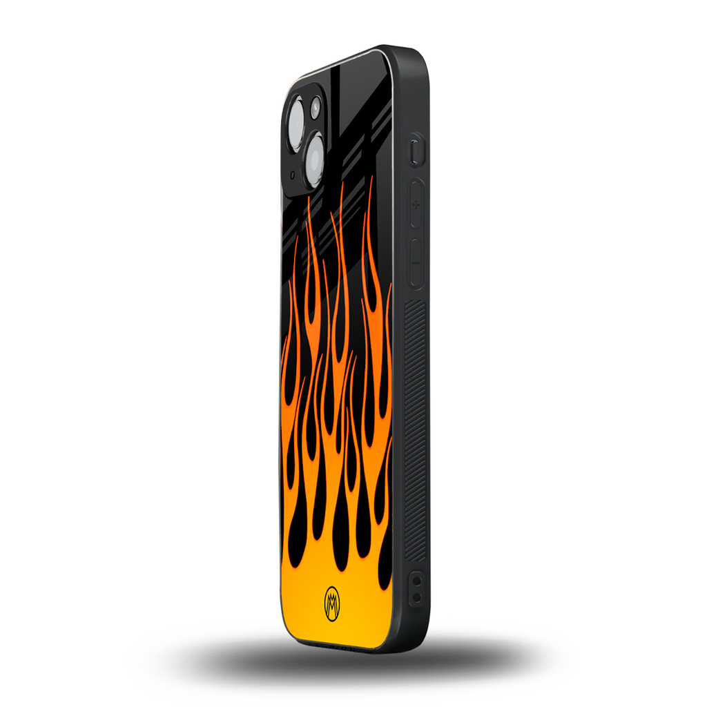 y2k yellow flames back phone cover | glass case for iphone 14 plus