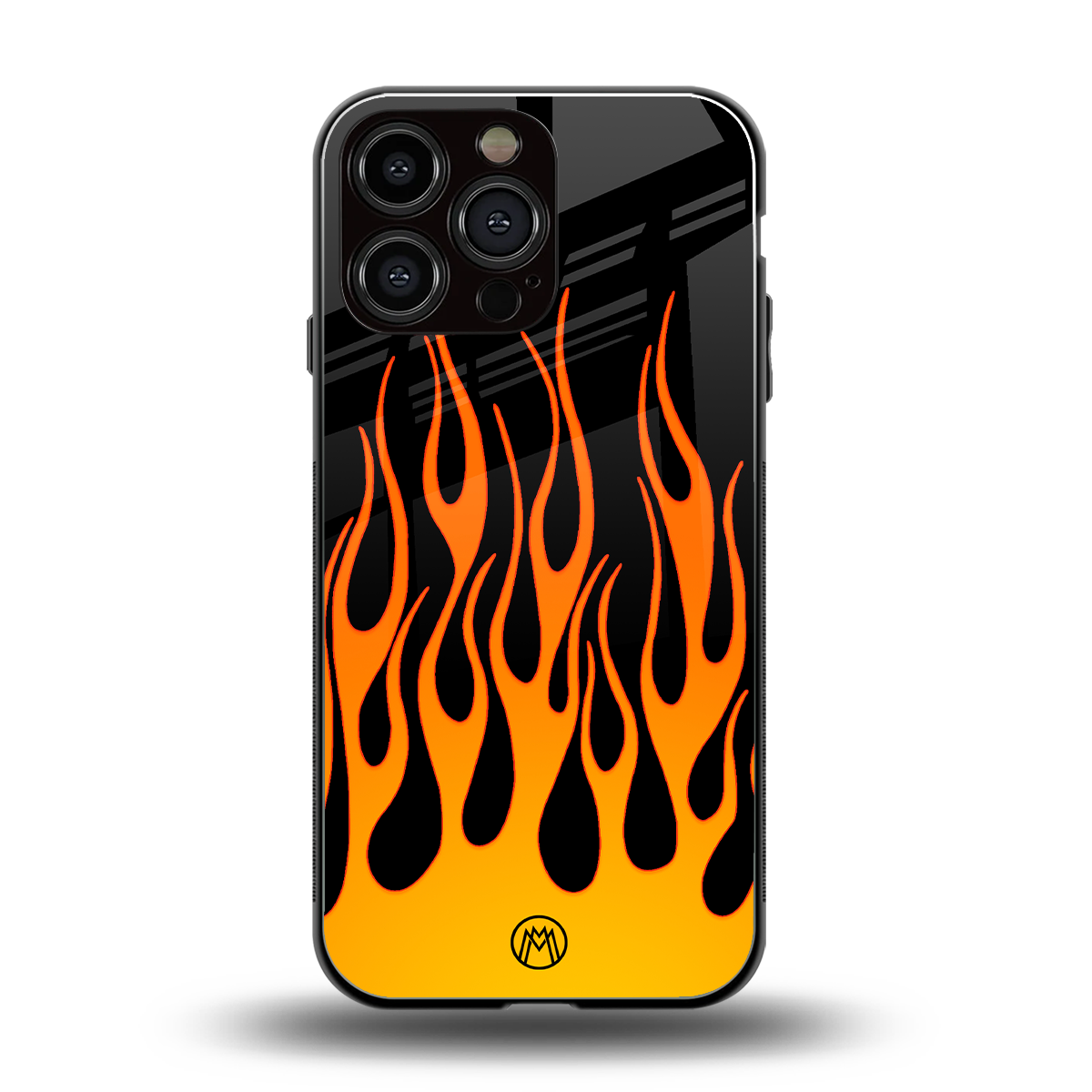 y2k yellow flames back phone cover | glass case for iphone 15 pro max