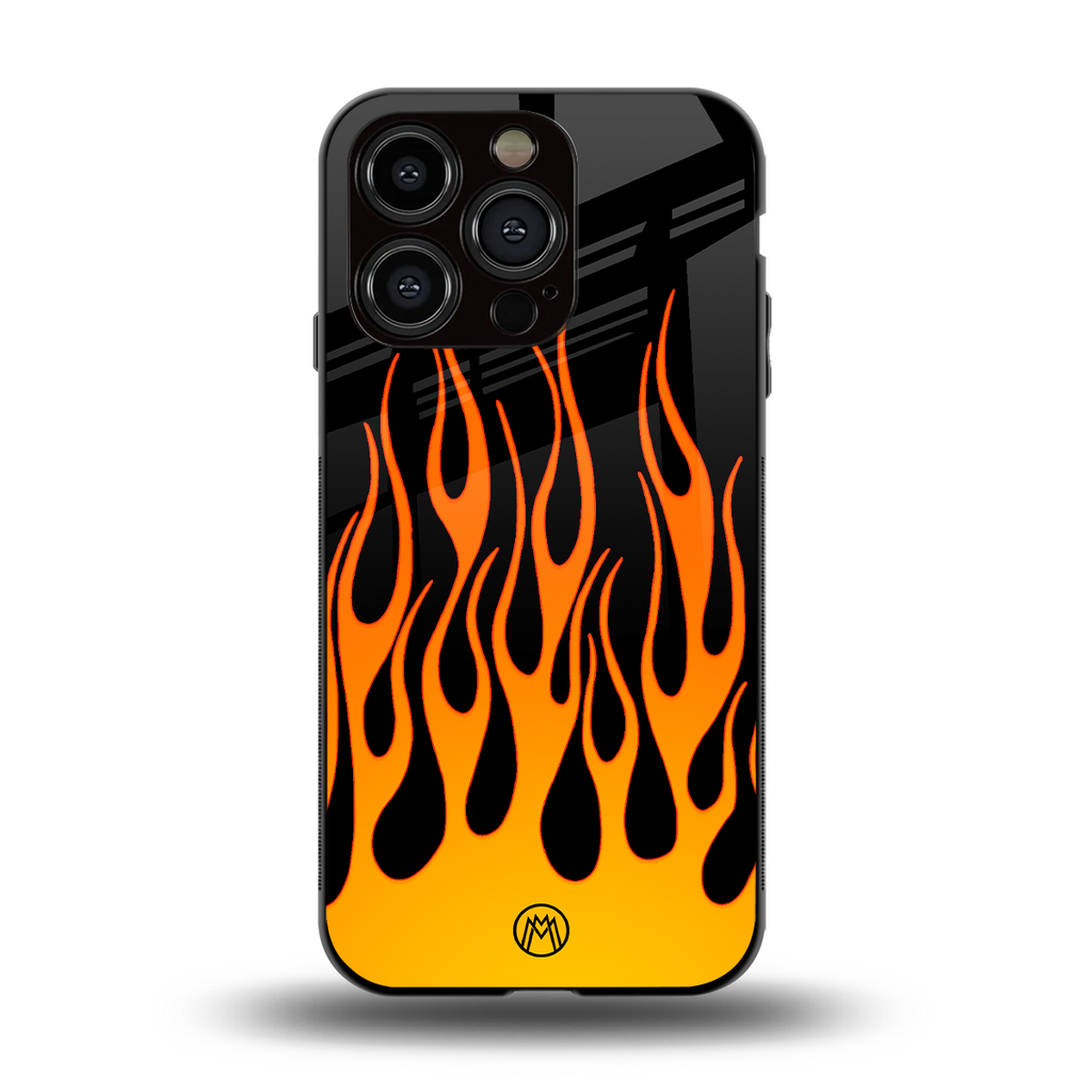y2k yellow flames back phone cover | glass case for iphone 15 pro