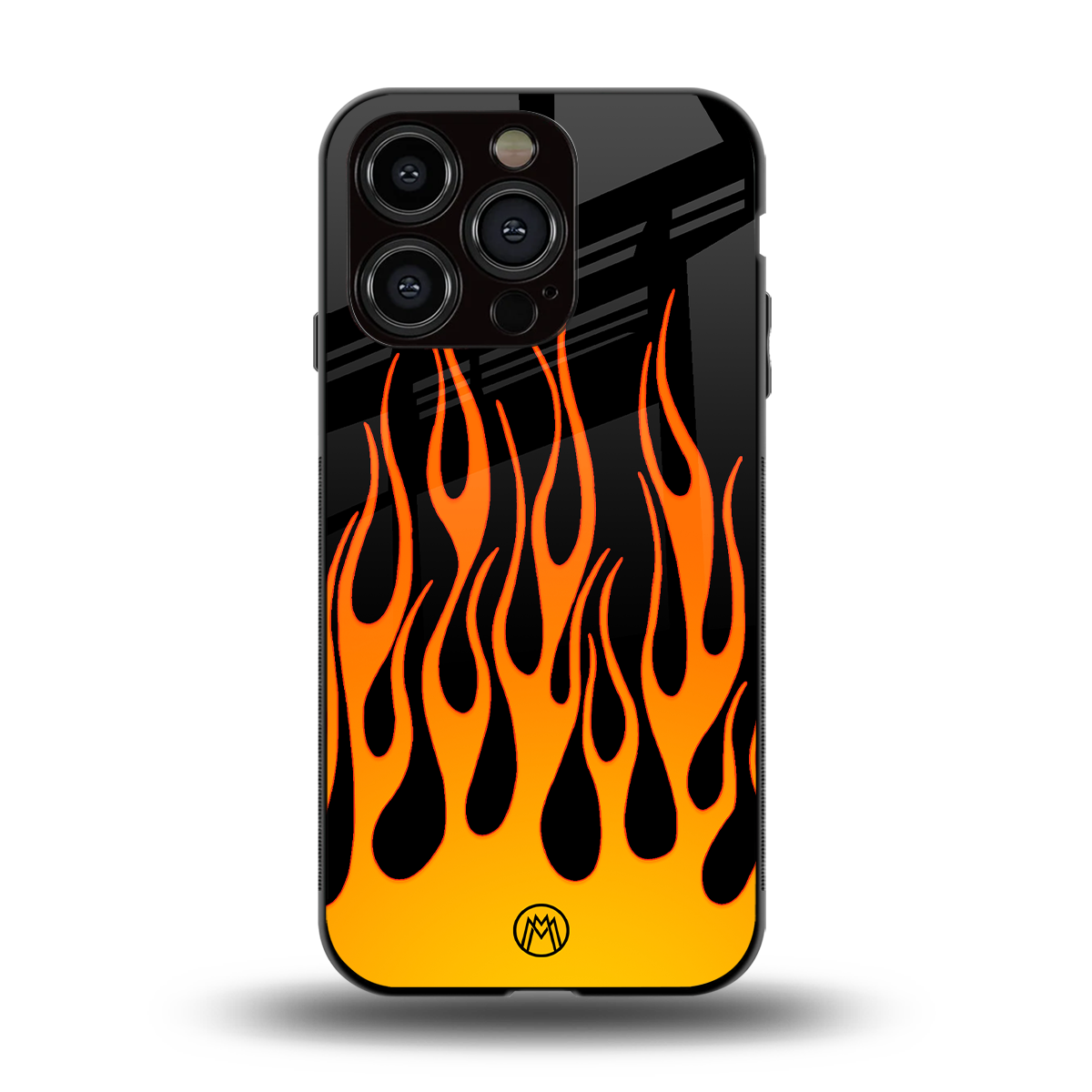 y2k yellow flames back phone cover | glass case for iphone 15 pro