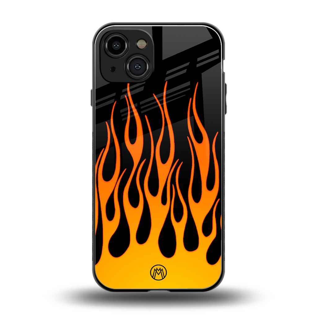 y2k yellow flames back phone cover | glass case for iphone 14