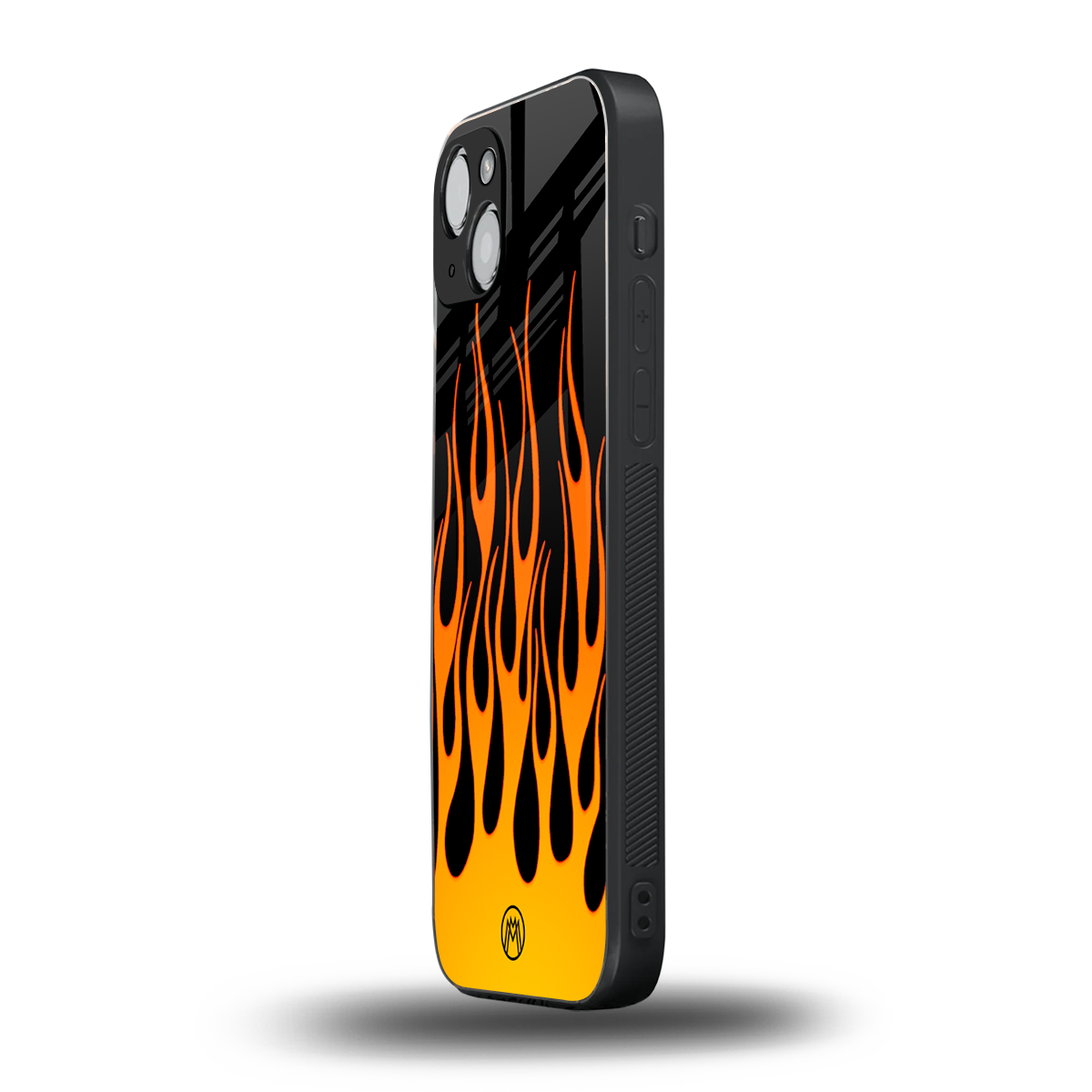 y2k yellow flames back phone cover | glass case for iphone 15