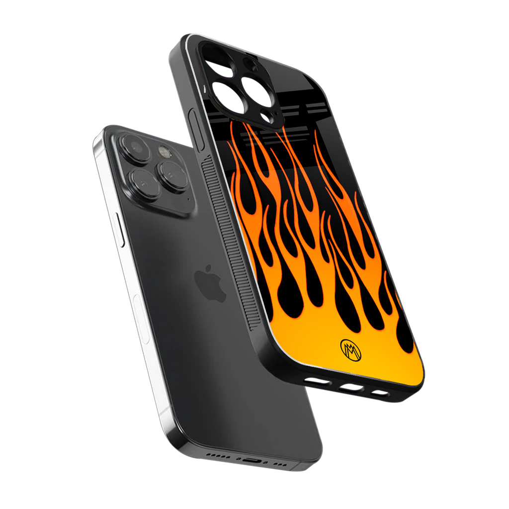 y2k yellow flames back phone cover | glass case for iphone 15 pro