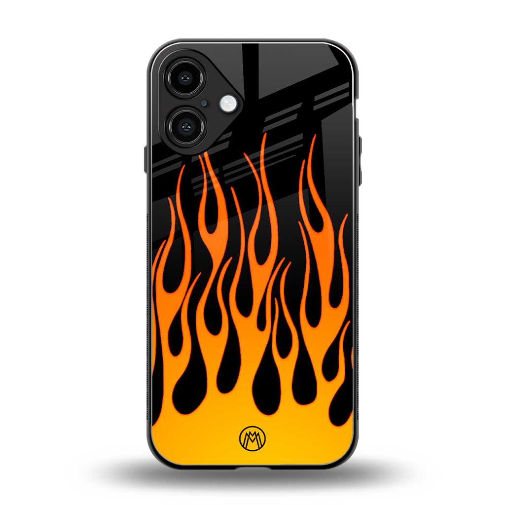 y2k yellow flames back phone cover | glass case for iphone 16 plus