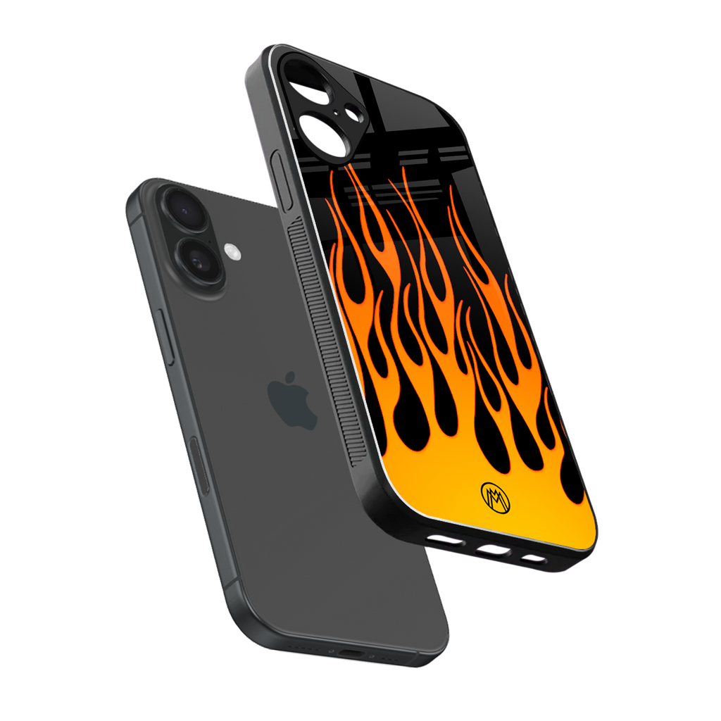 y2k yellow flames back phone cover | glass case for iphone 16 plus