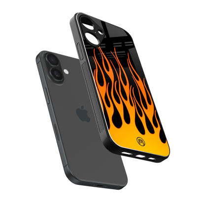 y2k yellow flames back phone cover | glass case for iphone 16 plus