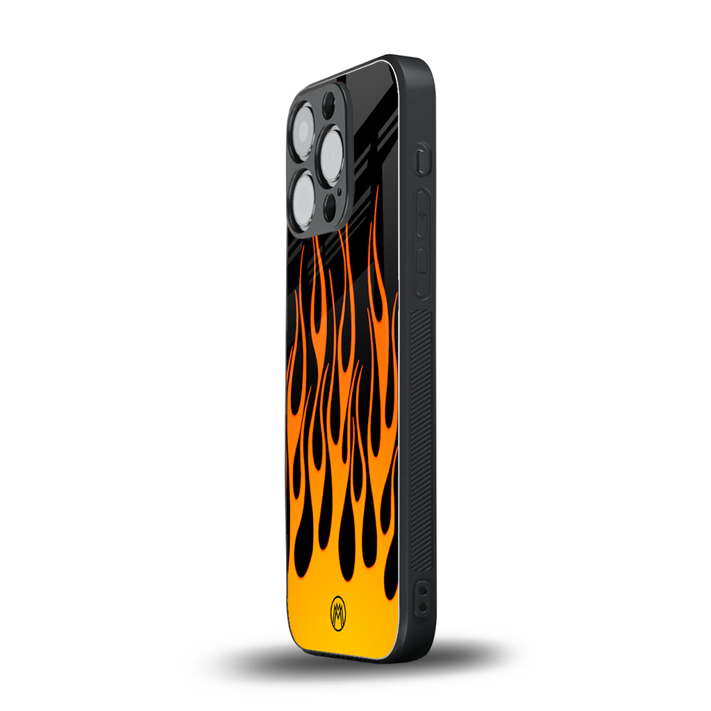 y2k yellow flames back phone cover | glass case for iphone 16 pro