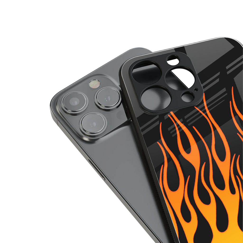 y2k yellow flames back phone cover | glass case for iphone 16 pro
