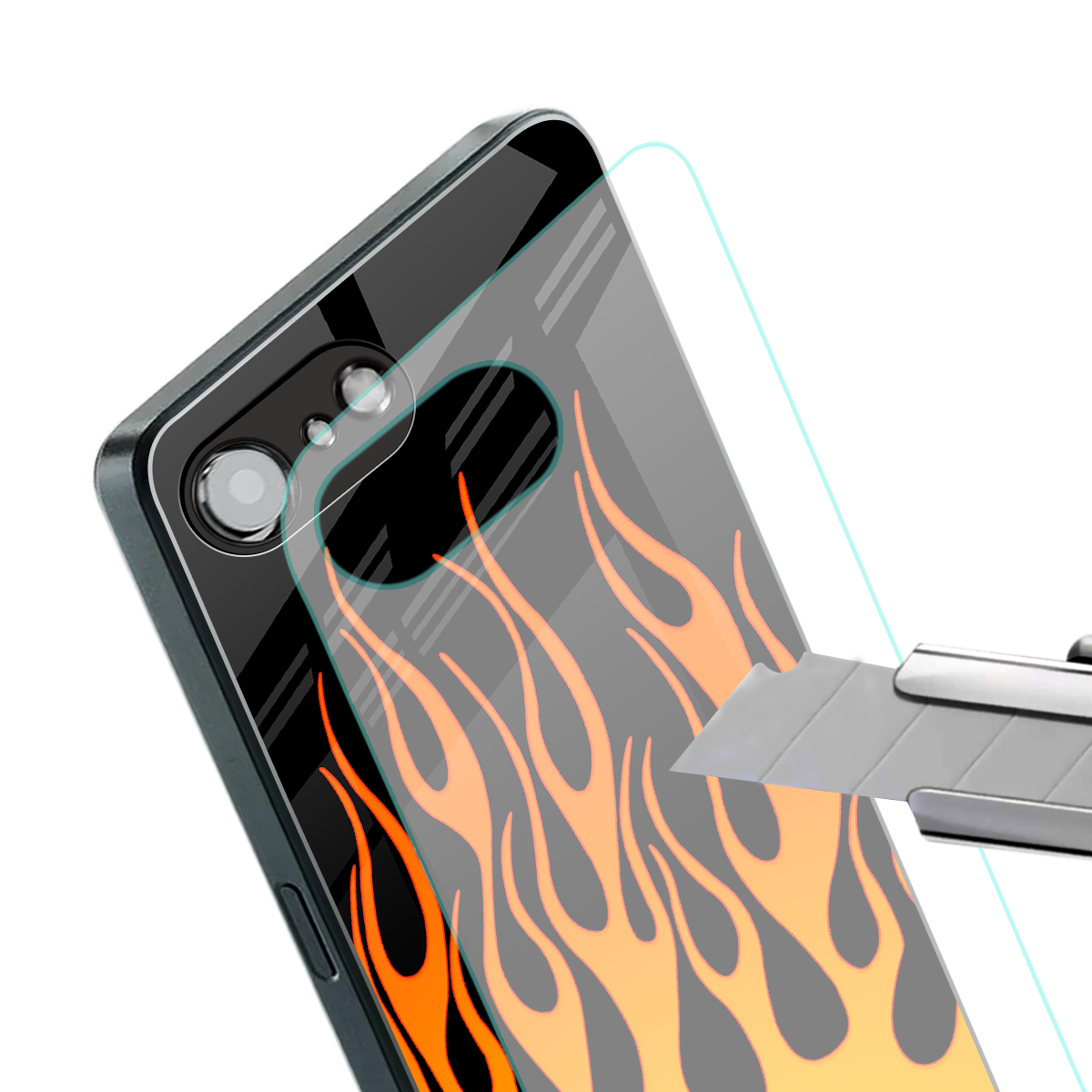 y2k yellow flames back phone cover | glass case for iphone 16e