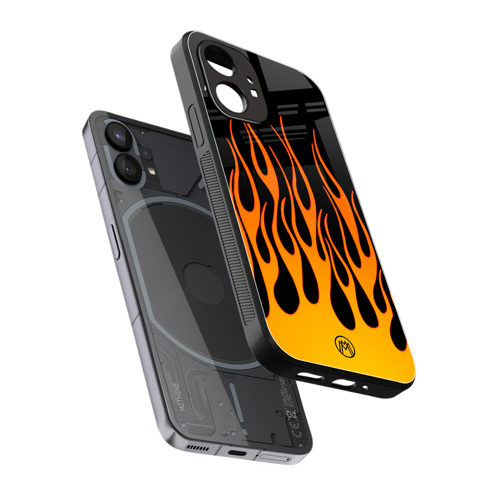 y2k yellow flames back phone cover | glass case for nothing phone 1