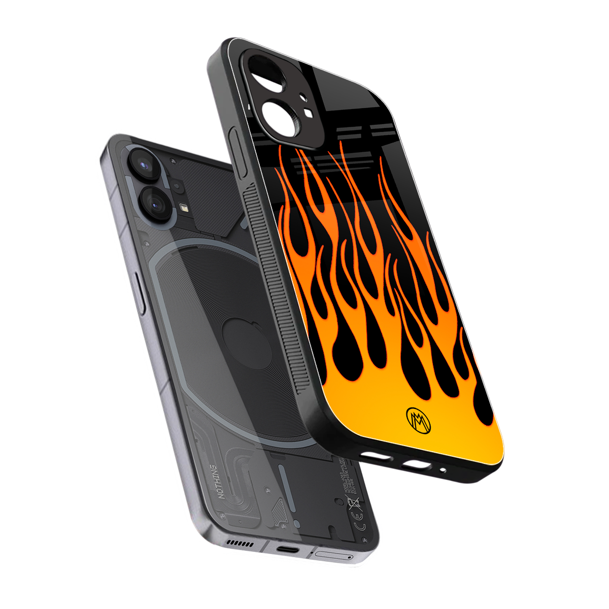 y2k yellow flames back phone cover | glass case for nothing phone 1