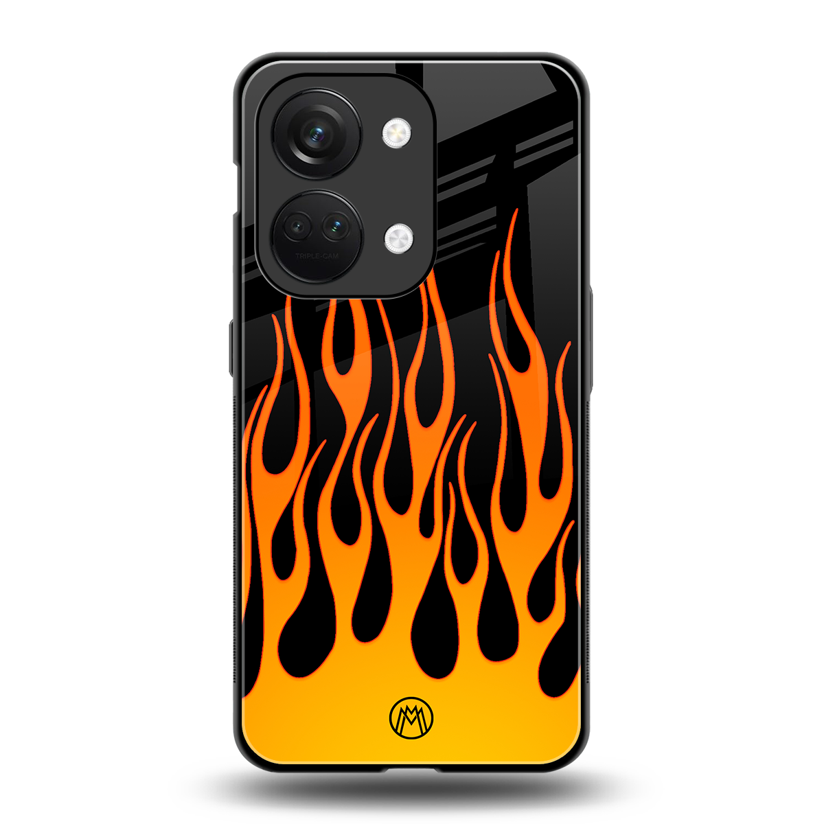 y2k yellow flames back phone cover | glass case for oneplus nord 3