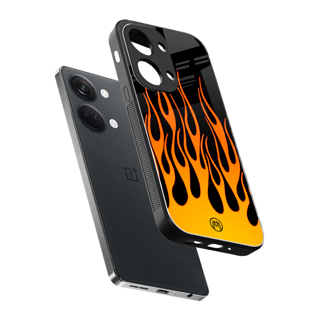 y2k yellow flames back phone cover | glass case for oneplus nord 3