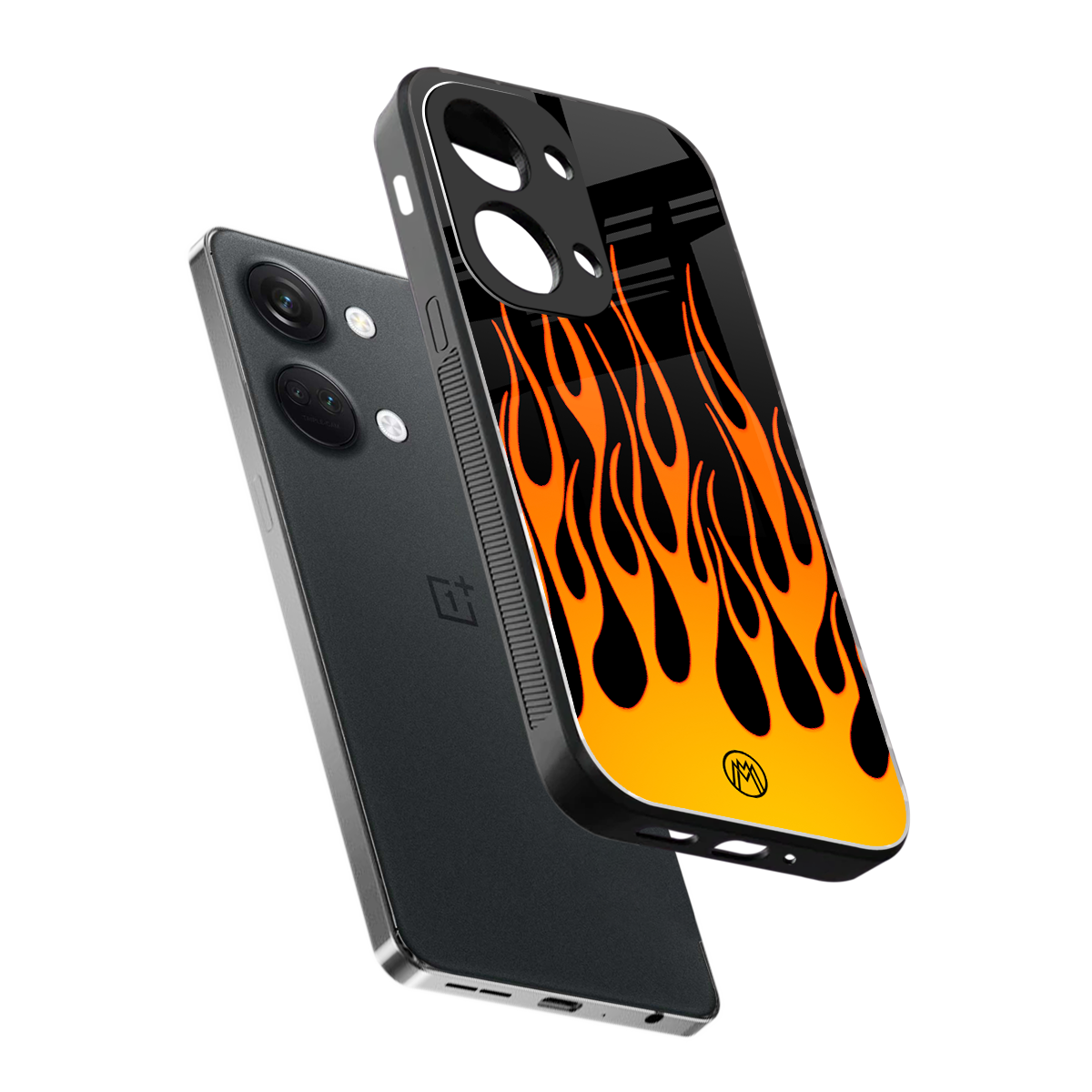 y2k yellow flames back phone cover | glass case for oneplus nord 3