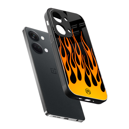 y2k yellow flames back phone cover | glass case for oneplus nord 3
