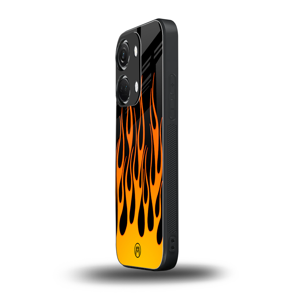 y2k yellow flames back phone cover | glass case for oneplus nord 3