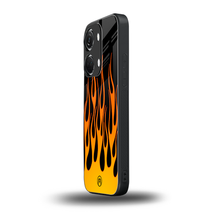 y2k yellow flames back phone cover | glass case for oneplus nord 3