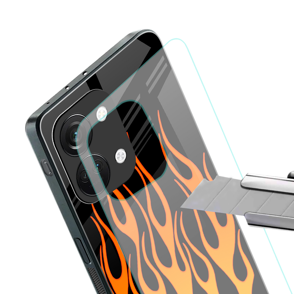 y2k yellow flames back phone cover | glass case for oneplus nord 3