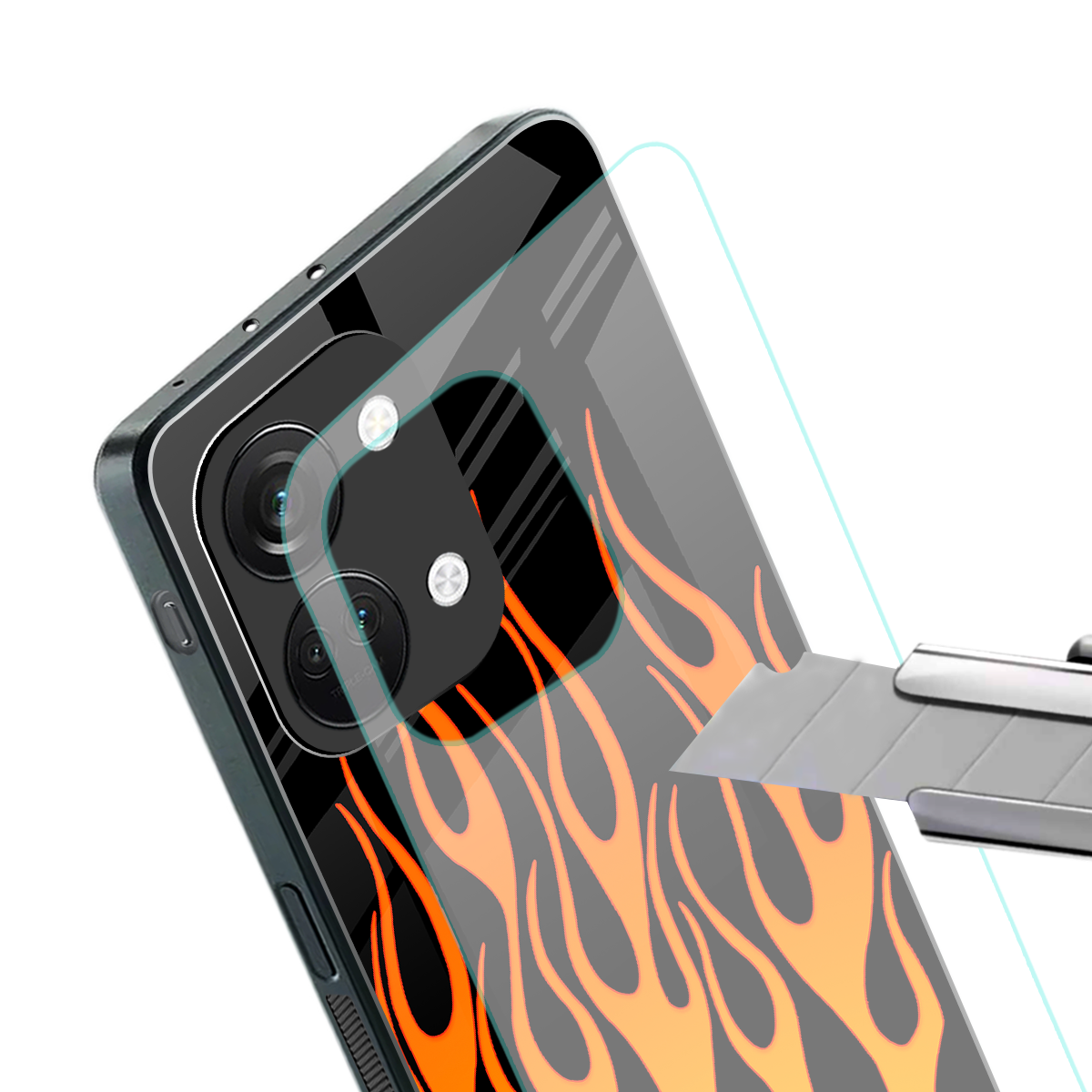 y2k yellow flames back phone cover | glass case for oneplus nord 3