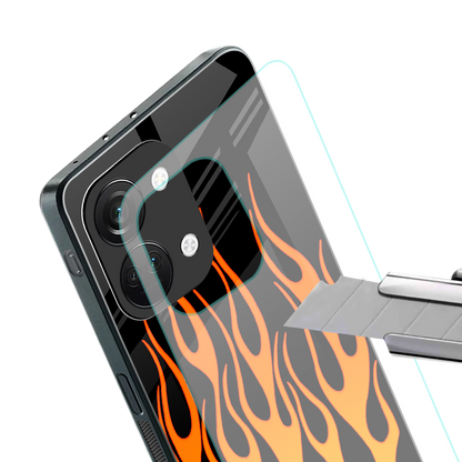 y2k yellow flames back phone cover | glass case for oneplus nord 3