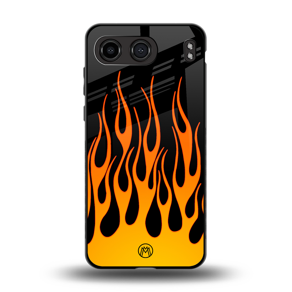 y2k yellow flames back phone cover | glass case for oneplus nord 4