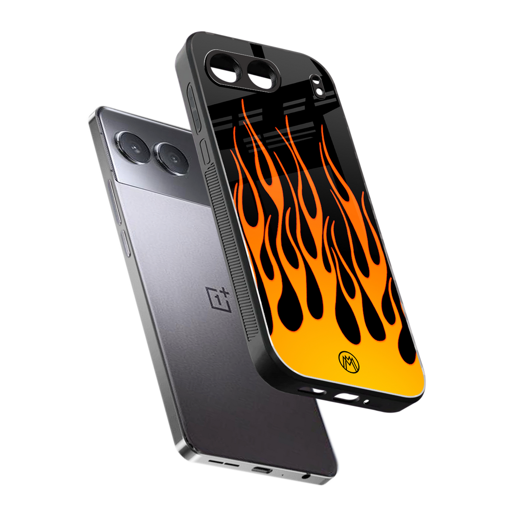 y2k yellow flames back phone cover | glass case for oneplus nord 4