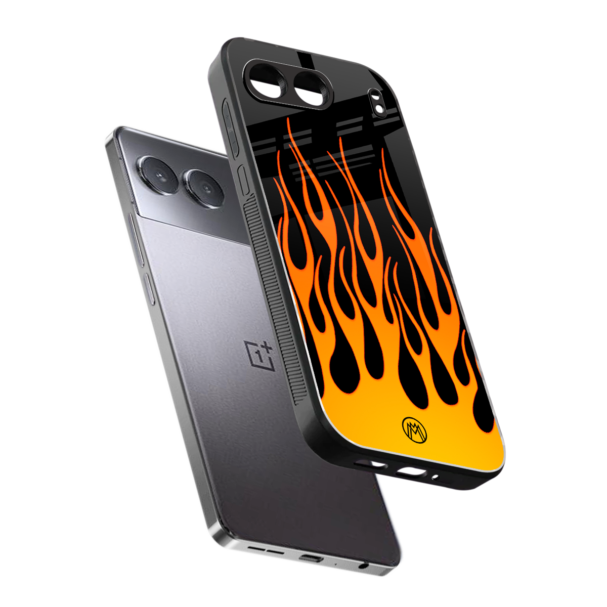 y2k yellow flames back phone cover | glass case for oneplus nord 4