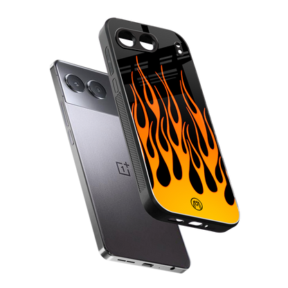 y2k yellow flames back phone cover | glass case for oneplus nord 4