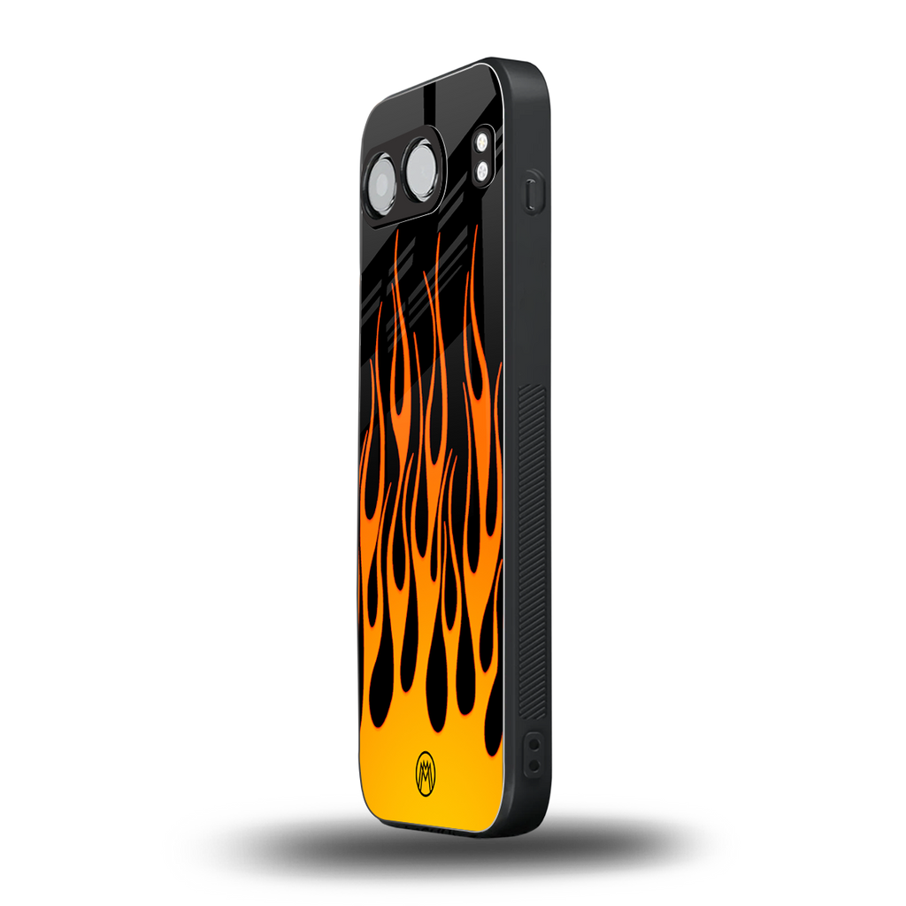 y2k yellow flames back phone cover | glass case for oneplus nord 4