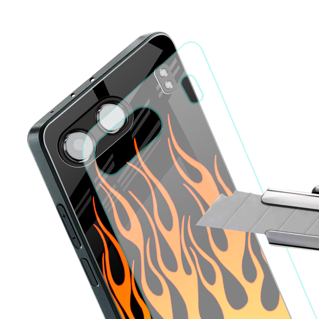 y2k yellow flames back phone cover | glass case for oneplus nord 4