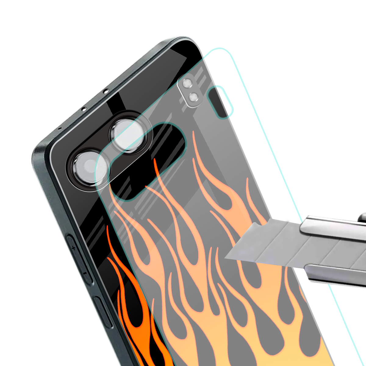 y2k yellow flames back phone cover | glass case for oneplus nord 4