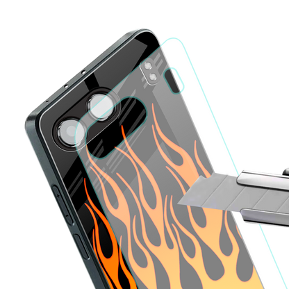 y2k yellow flames back phone cover | glass case for oneplus nord 4