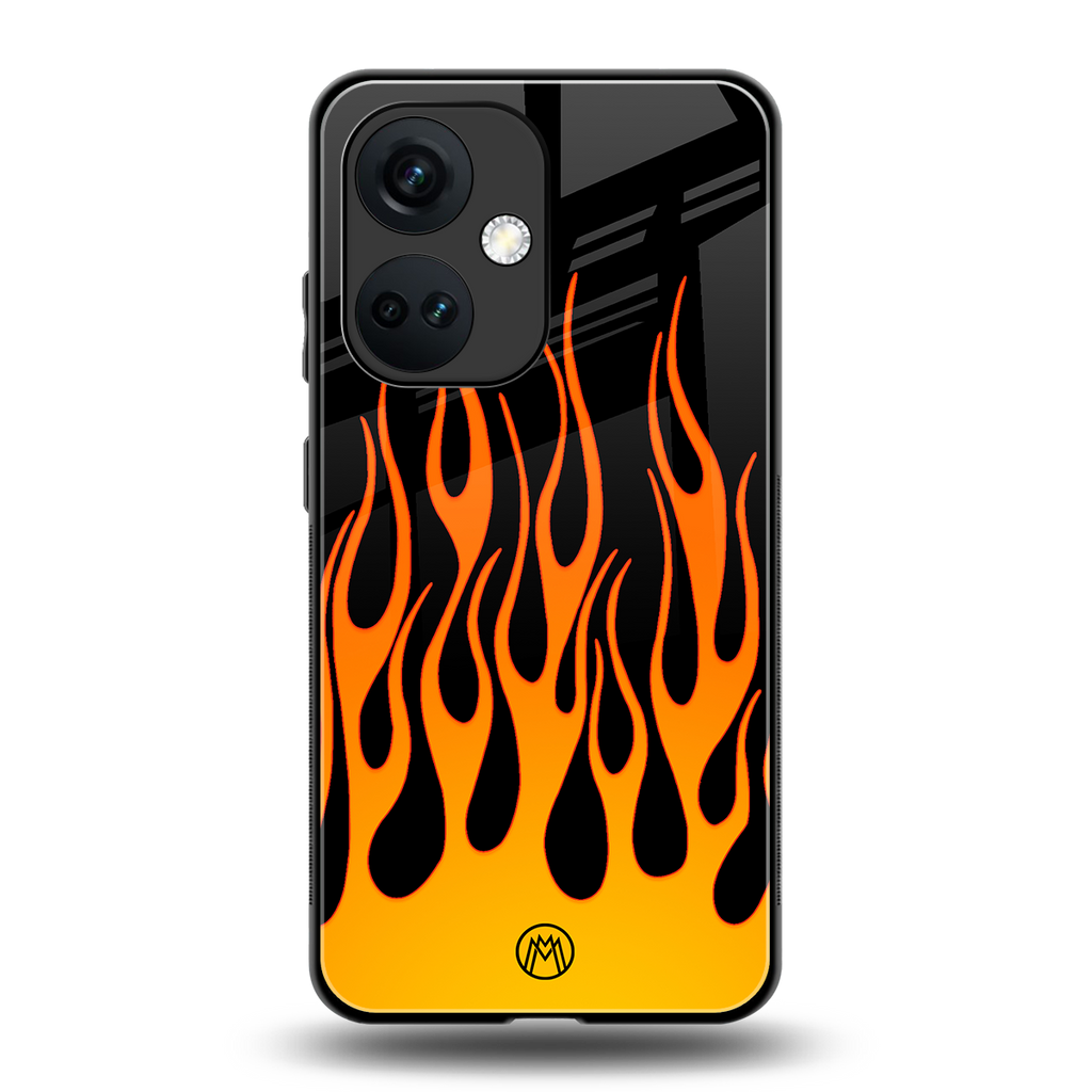 y2k yellow flames back phone cover | glass case for oneplus nord ce 3