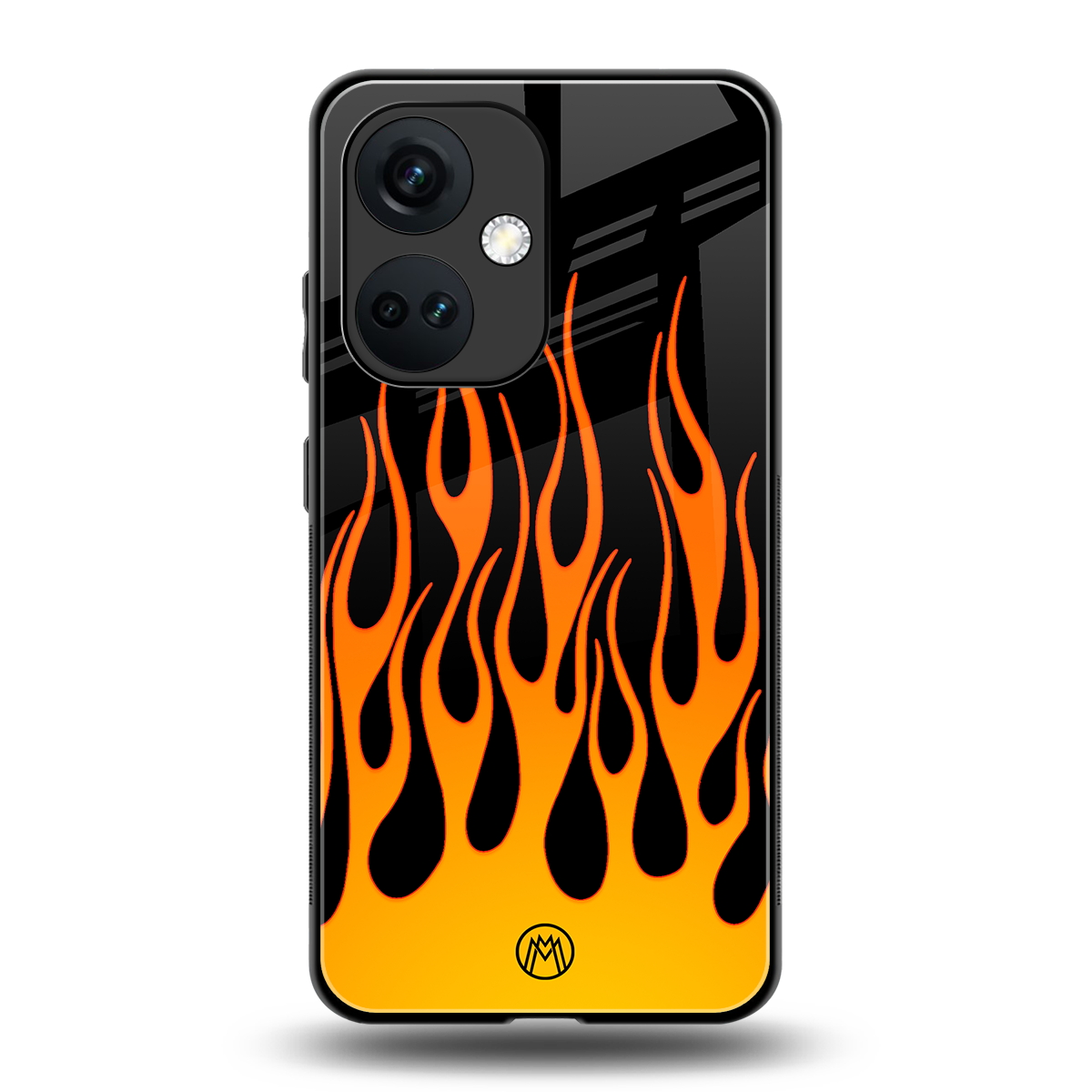 y2k yellow flames back phone cover | glass case for oneplus nord ce 3