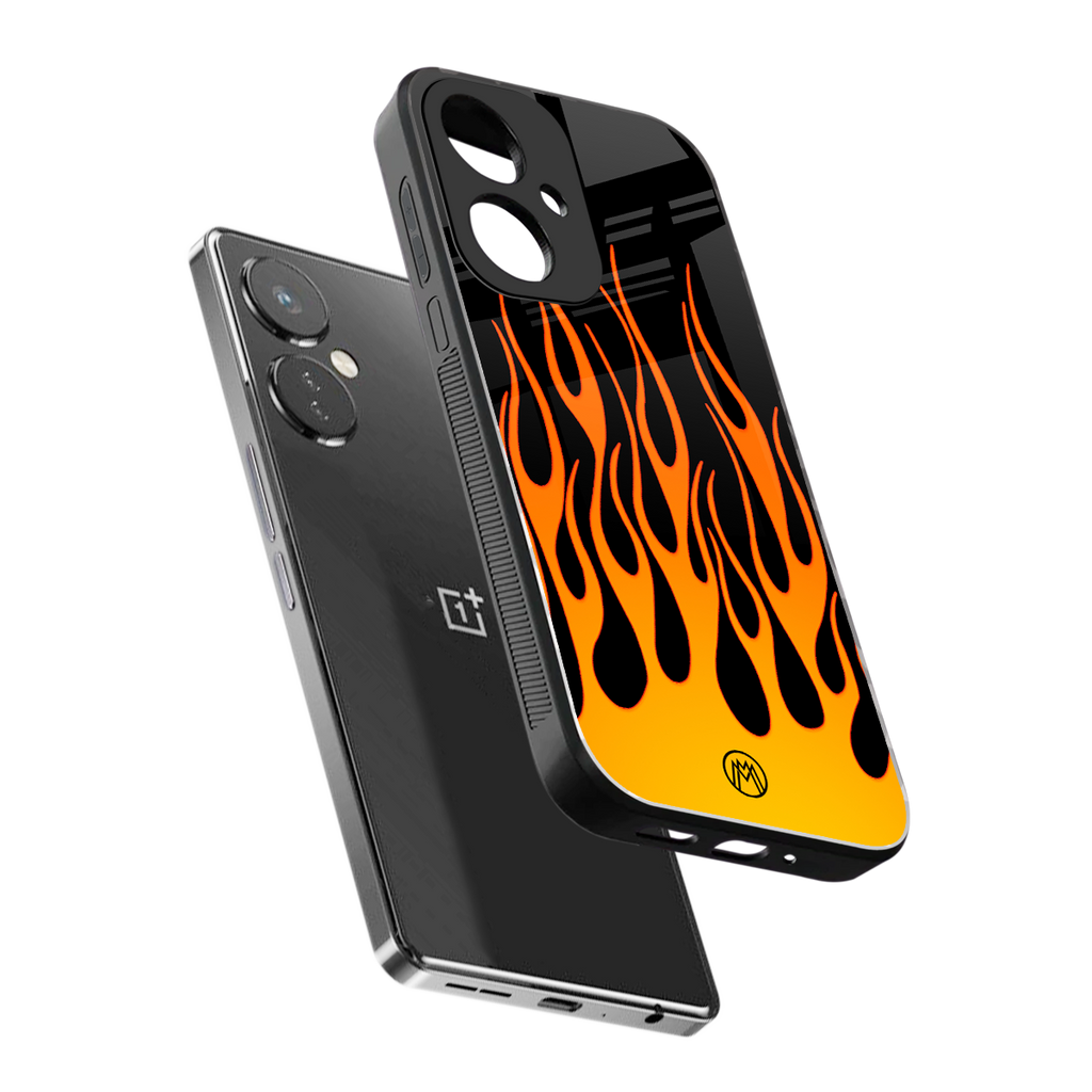 y2k yellow flames back phone cover | glass case for oneplus nord ce 3