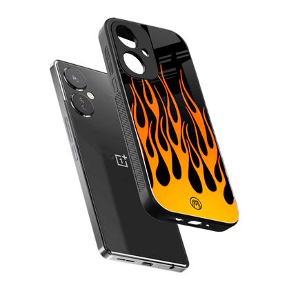 y2k yellow flames back phone cover | glass case for oneplus nord ce 3