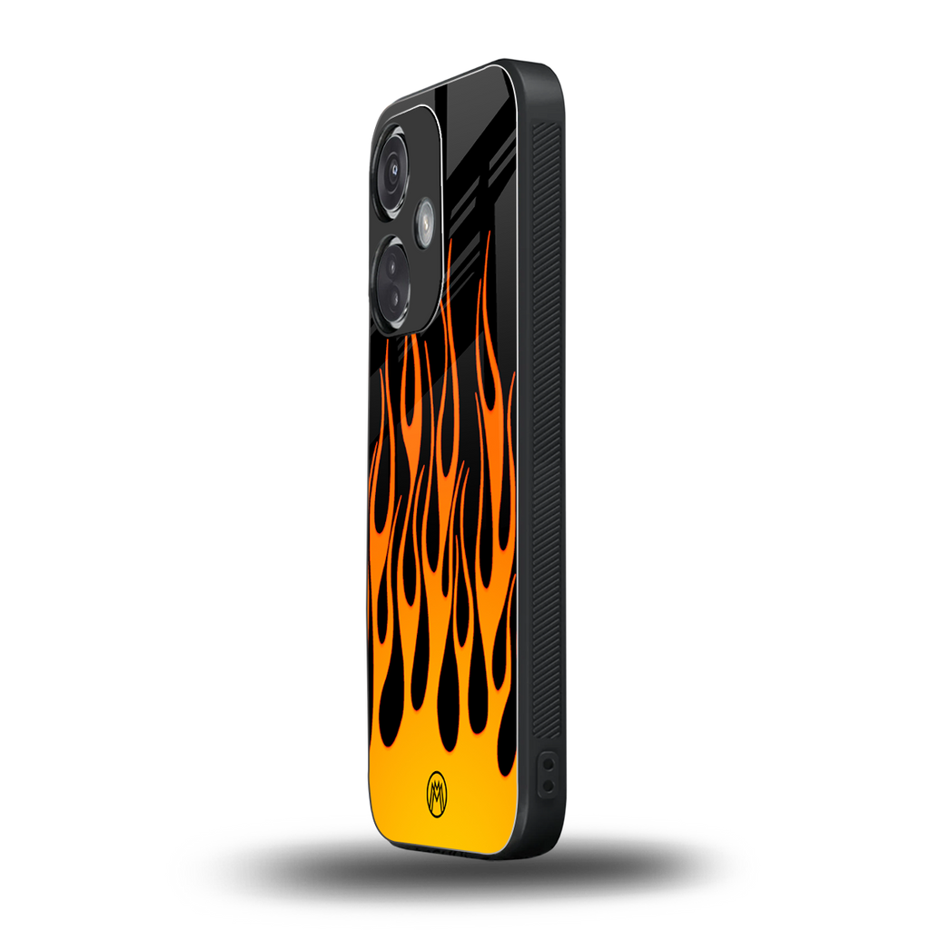 y2k yellow flames back phone cover | glass case for oneplus nord ce 3